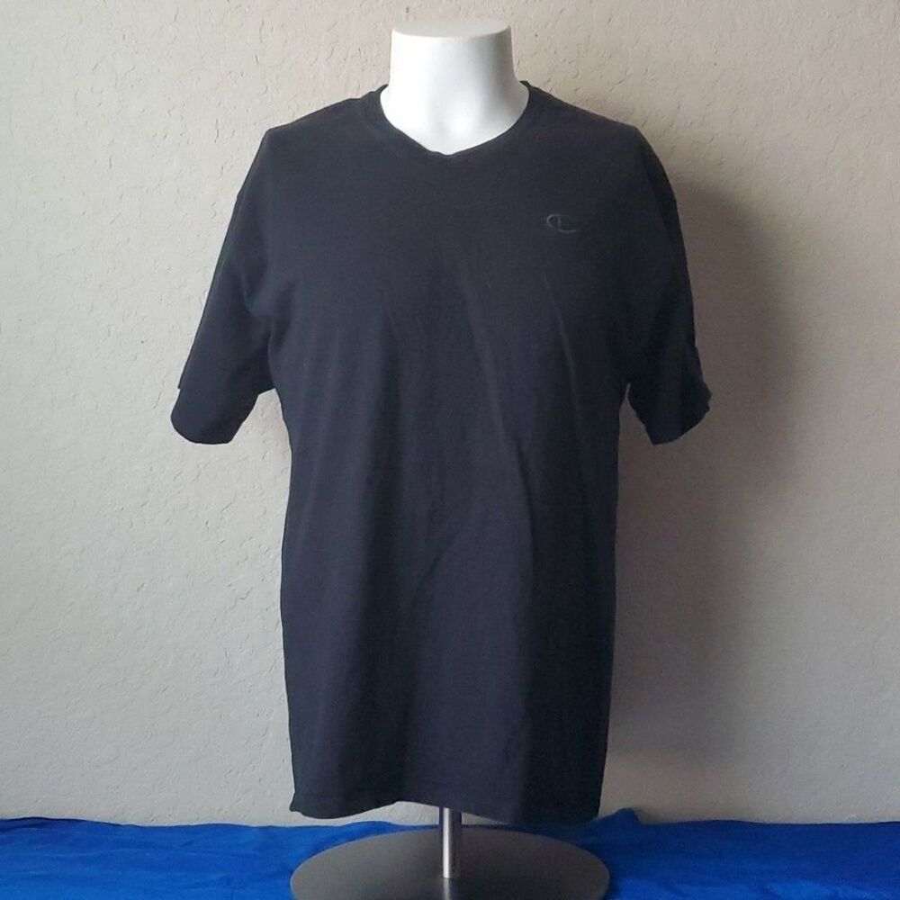 Champion Men's Classic Jersey V-Neck T-Shirt Black Size Large -Casual Undershirt